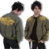 Olivgrüne Muai Bomber Jacke Small -FaschingFreude Verkäufe GO1199 Olivegruene Bomberrjacke mit Goldstickerei Gothicwear Punk Fashin Alternative Klamotten EMO Fashion Bomberjacke Biker Mode
