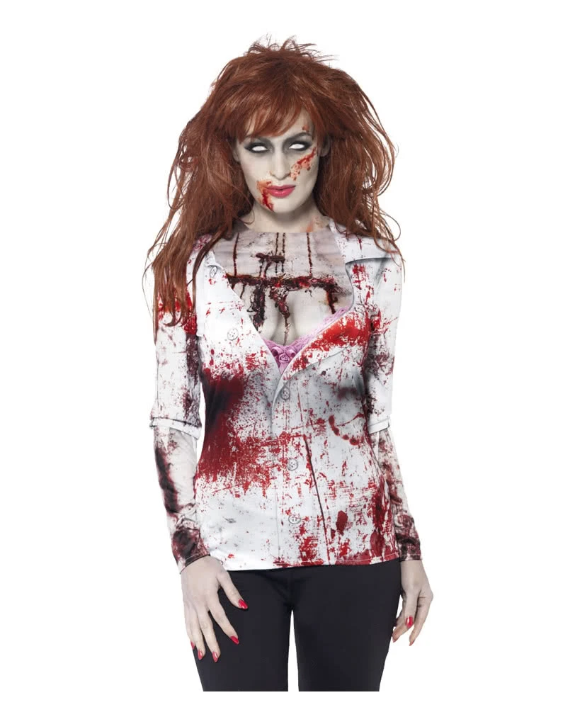 Blutiges Zombie Lady Longshirt 3 Blutiges Zombie Lady Longshirt
