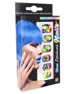 80er Jahre Neon Fingernägel 12 St. -FaschingFreude Verkäufe bunte neon fingernaegel 80er jahre fingernaegel techno fingernaegel neoan patchwork fingernails 36711 03
