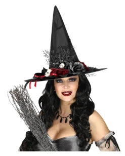Hexenhut Mit Rosen & Puppenköpfen -FaschingFreude Verkäufe hexenhut mit fledermaeusen und puppenkoepfe witch hat with bats roses and doll heads 39145 03