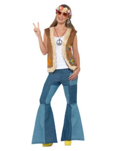 Hippie Weste Mit Print Und Kunstfell -FaschingFreude Verkäufe hippie weste mit kunstfell und print 60er jahre kostuemzubehoer 60s verkleidung fasching 35800 4