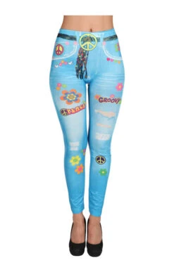 Blaue Hippie Leggings Mit Druck