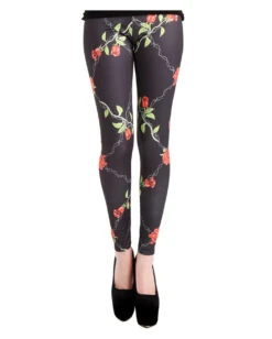 Schwarze Rosen Stacheldraht Leggings