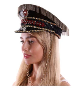 Militär Pailletten Schirmmütze Schwarz -FaschingFreude Verkäufe military festival schirmmuetze schwarz mitiltary festiva uniform hat kostuemzubehoer 50461 02