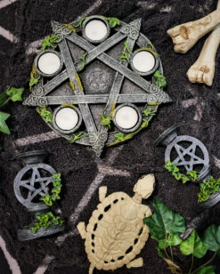 Gothic Pentagramm Teelichthalter -FaschingFreude Verkäufe okkulter pentagram teelichthalter wiccan pentagram tea light holder gothic deko 39267 03