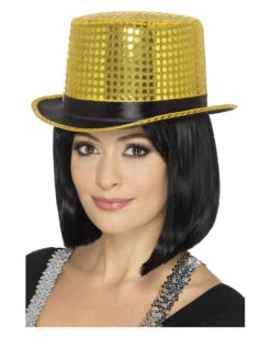 Goldener Pailletten Zylinder -FaschingFreude Verkäufe pailetten zylinder gold pailletten hut fuer fasching goldener zylinder mit pailetten 28249 2