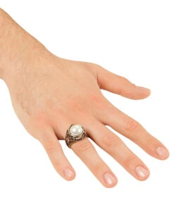 Gothic Perlenring -FaschingFreude Verkäufe piraten ring mit perle goldener kostuem schmuck faschings kostuemzubehoer 29555 2
