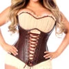 Vollbrust Korsett Kunstleder Braun-Beige -FaschingFreude Verkäufe piraten vollbrust korsett braun beige schnuerr korset piraten outfit priates fullbust corset faux leather corset 38488