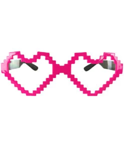 Neonpinke Pixel Herzbrille