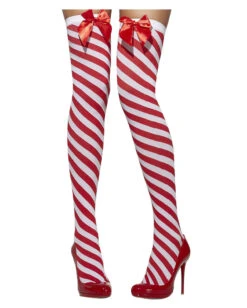 Gestreifte Overknees Rot-weiß