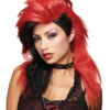 Rot-schwarze Punk Rocker Perücke -FaschingFreude Verkäufe schwarz rote punk rock peruecke faschings peruecke fuer damen 28054