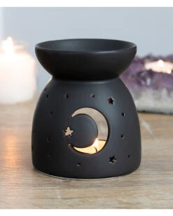 Schwarzer Duftöl Teelichthalter Mit Mond & Sterne -FaschingFreude Verkäufe schwarze duftlampe mit mond und sterne black mystical moon cut out oil burner 50997 03
