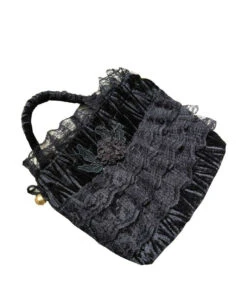 Samtbeutel Mit Spitze Schwarz -FaschingFreude Verkäufe schwarze samttasche mit spitze gothic handtasche gothic accessoire 660159 03