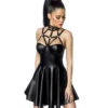 Schwarzes Wetlook Minikleid Mit Harness