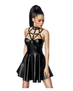 Schwarzes Wetlook Minikleid Mit Harness
