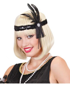 Flapper Stirnband Schwarz Mit Schwarzer Feder
