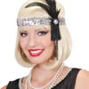 Flapper Stirnband Silber Mit Schwarzer Feder -FaschingFreude Verkäufe silbernes flapper stirnband mit schwarzer feder charleston headband 20er jahre mottoparty zubehoer 25598 01