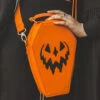Creepy Kürbis Sarg Handtasche Orange -FaschingFreude Verkäufe spooky pumpkin sarg handtasche orange haunted hallows coffin shaped bag halloween und gothic geschenkartikel 53302 5