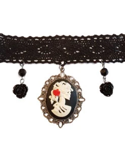 Halsband Tag Der Toten Mit Cameo -FaschingFreude Verkäufe tag der toten halsband mit cameo halloween schmuck day of the dead schmuck halloween zubehoer 28119 2