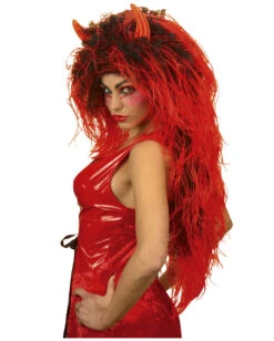 Teufelsweib Perücke -FaschingFreude Verkäufe teufelsweib peruecke mit hoerner langhaarige teufelin peruecke 17149 03