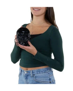 Totenkopf Clutch Vinyl -FaschingFreude Verkäufe totenschaedel clutch vinyl gothic handtasche skull bag black 37538 03