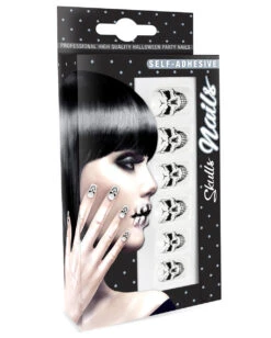 Totenschädel Fingernägel 12 St. -FaschingFreude Verkäufe totenschaedel fingernaegel schwarz weisse totenkopf fingernaegel skull fingernails self adhesiv 36693 03 1