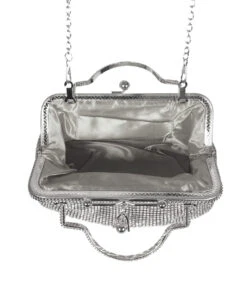 Silberne Vintage-Handtasche Mit Strass -FaschingFreude Verkäufe vintage handtasche mit strass silber disco tasche glamour clutch jewellery bag silver bild3 24091